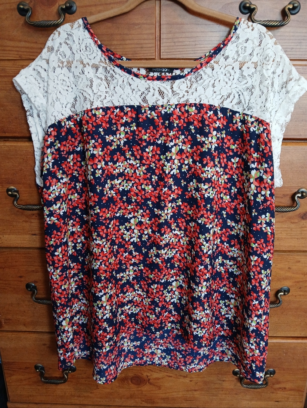 Papermoon Women's Floral Lace Yoke Blouse  Plus Size :3X